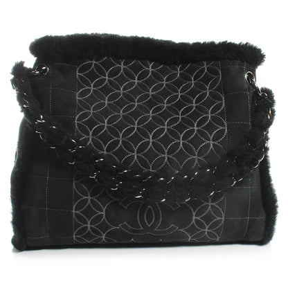 Chanel Suede Sherpa Shoulder Bag w Cosmetic Pouch Black 1 of 8