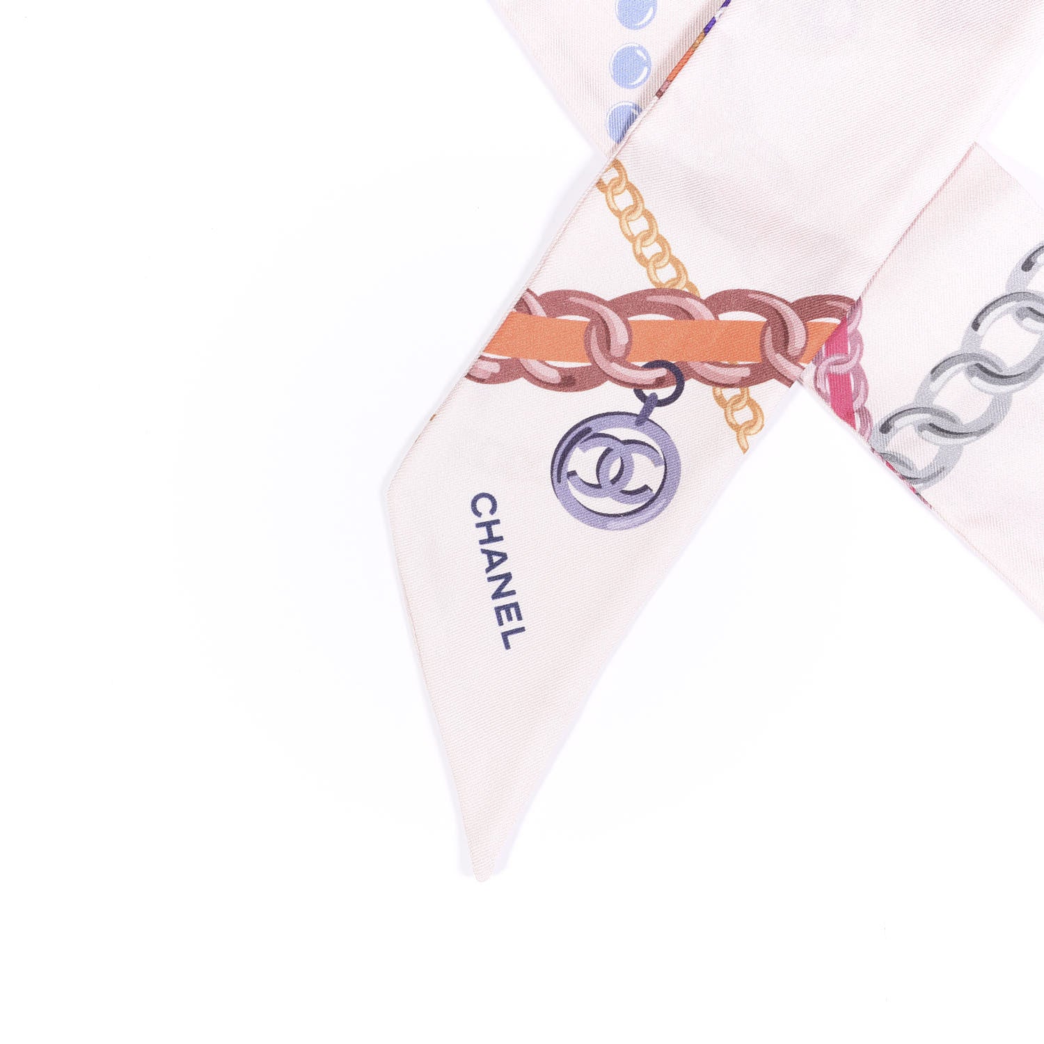 Chanel Silk Pearl CC Chain Slim Bandeau Scarf Pink 2 of 3