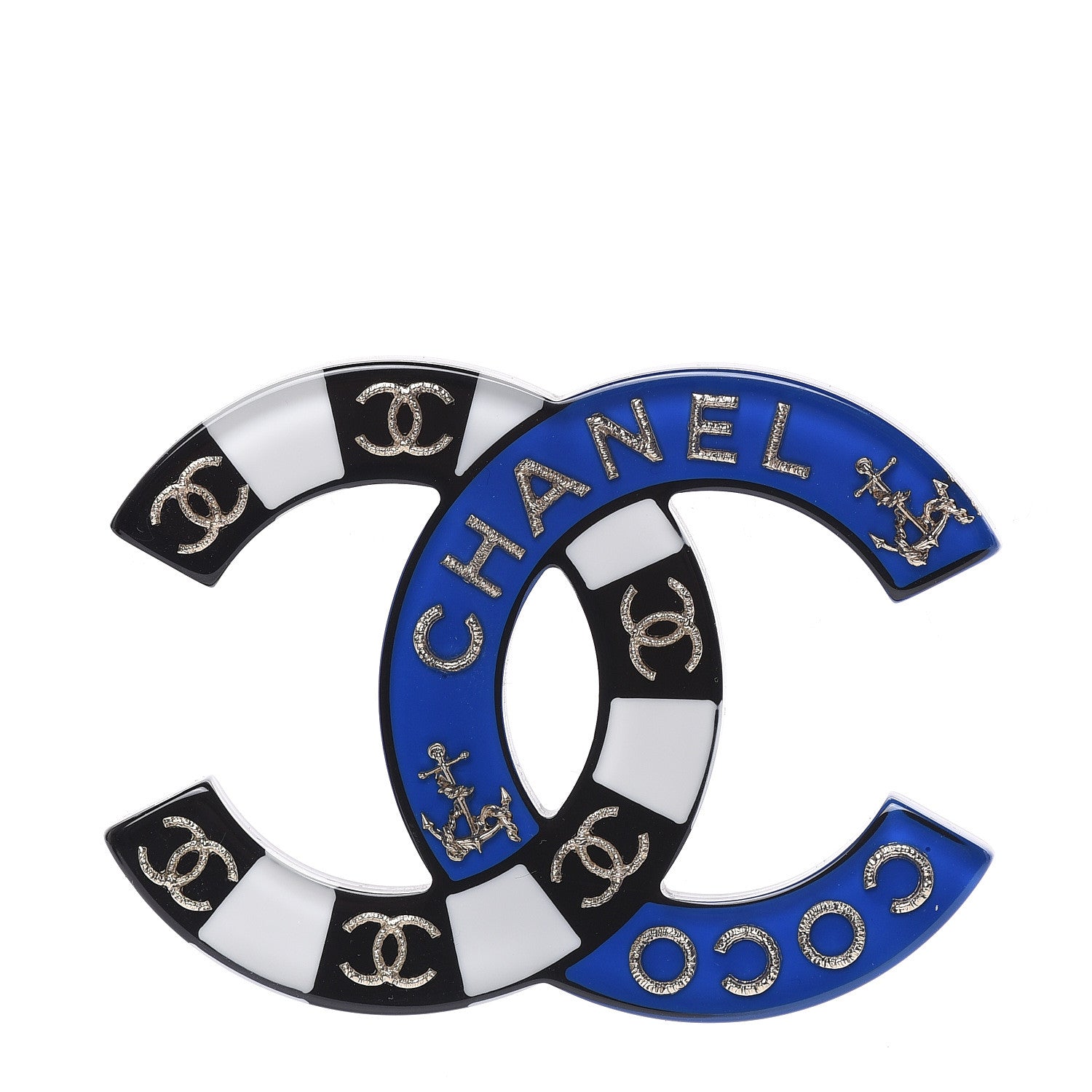 Chanel Resin Metal CC Brooch Blue Black 1 of 5