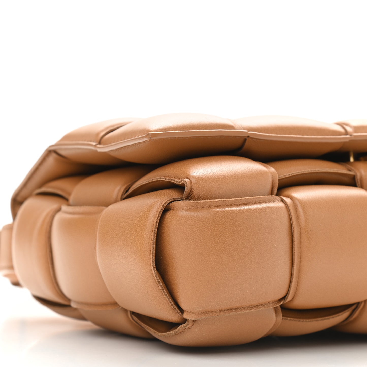 Nappa Maxi Intreccio Padded Cassette Crossbody Bag Caramel