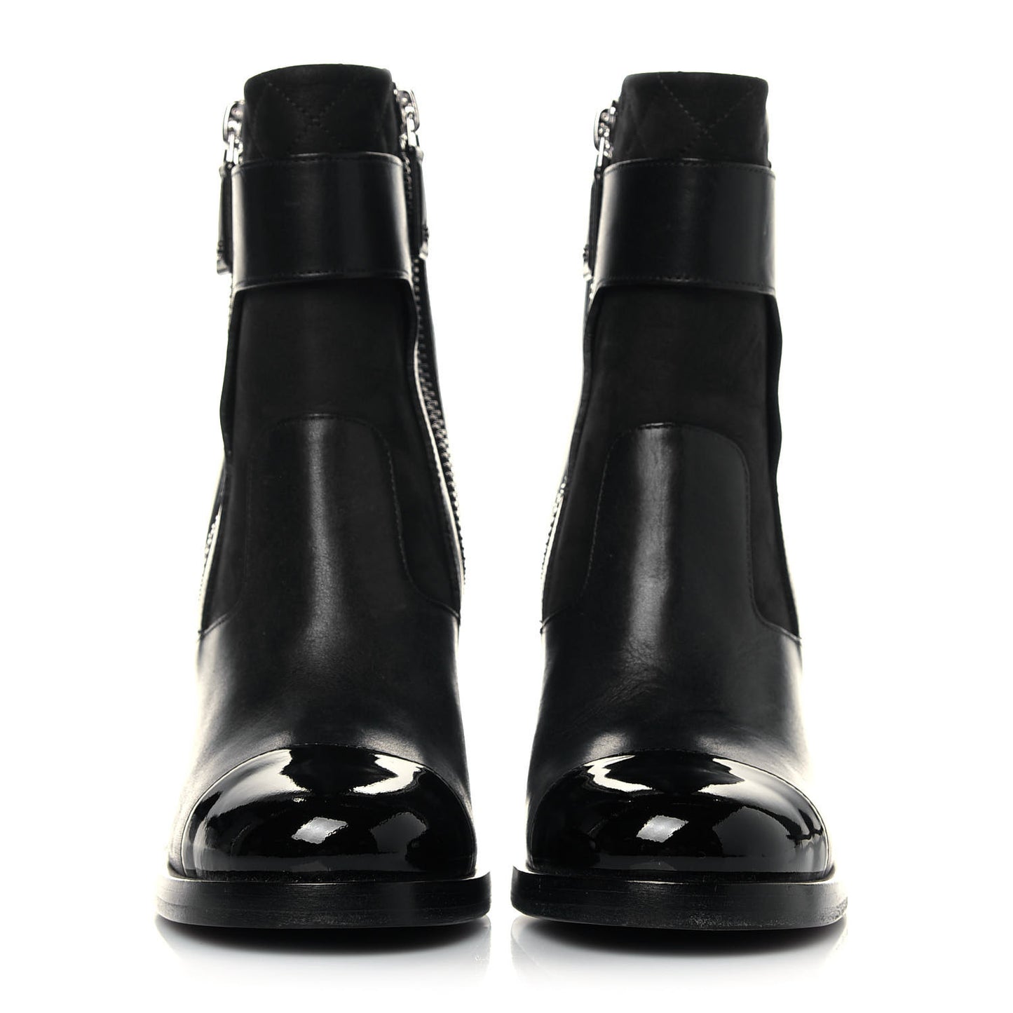 Calfskin Patent Cap Toe Short Ankle Boots 37 Navy Black