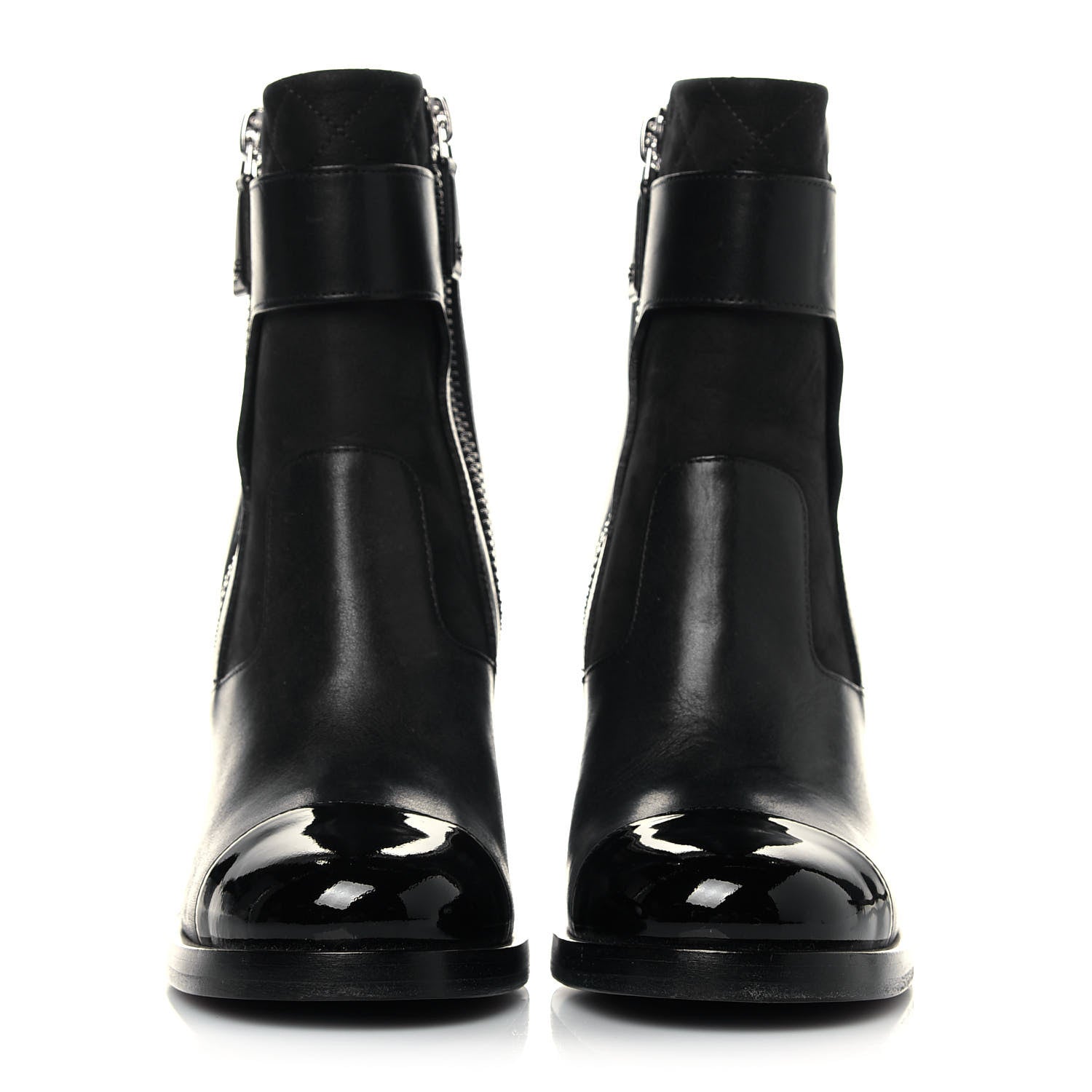 Chanel Calfskin Patent Cap Toe Short Ankle Boots 37 Navy Black 2 of 6