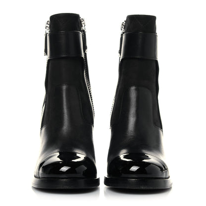 Chanel Calfskin Patent Cap Toe Short Ankle Boots 37 Navy Black 2 of 6