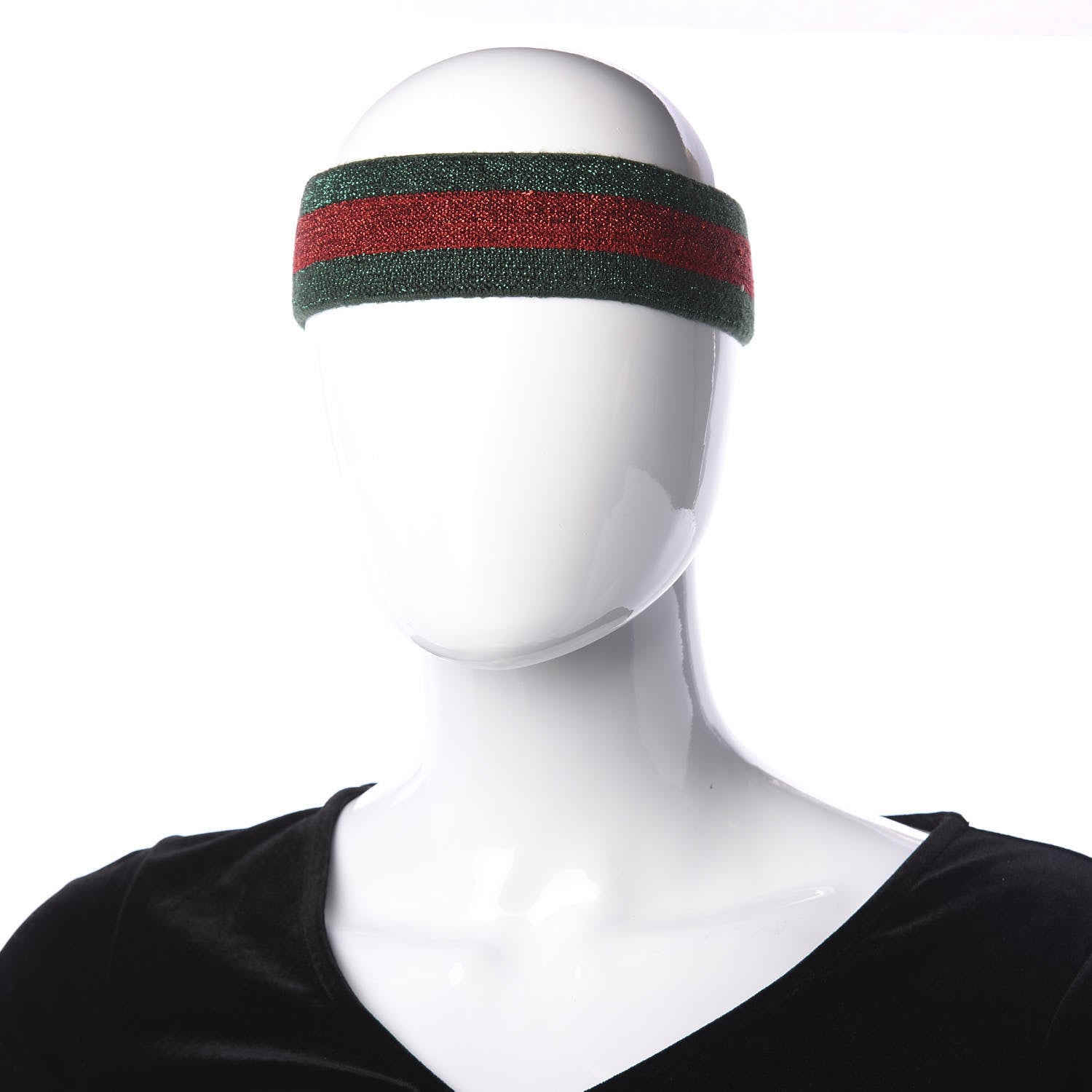 Gucci Lame Elastic Web Headband L Green Red 2 of 3