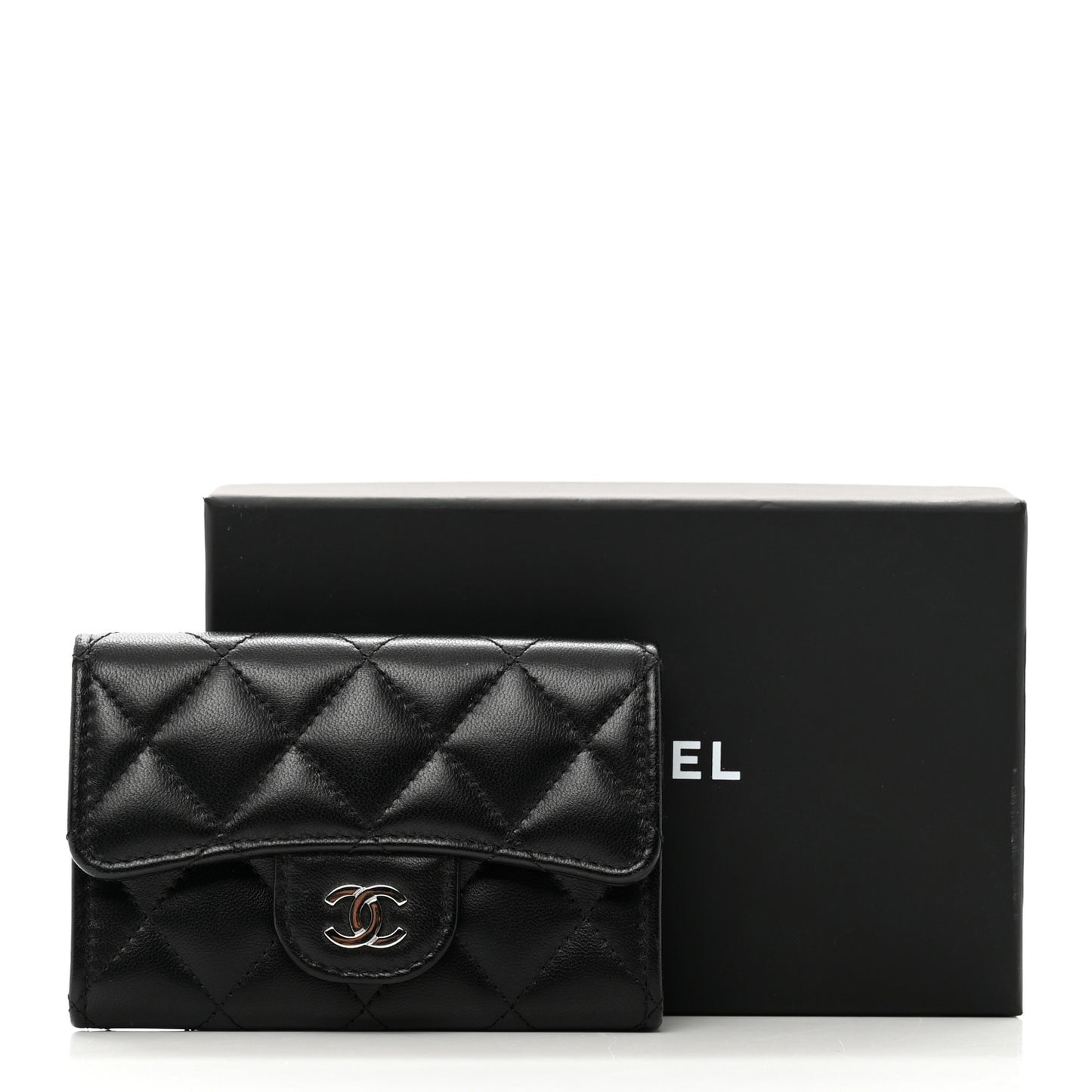 Lambskin Quilted Flap Card Holder Wallet Black