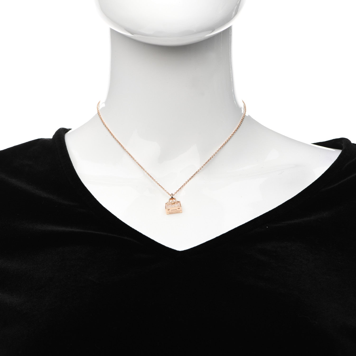 Hermes 18K Rose Gold Diamond Kelly Amulette Pendant Necklace 2 of 5