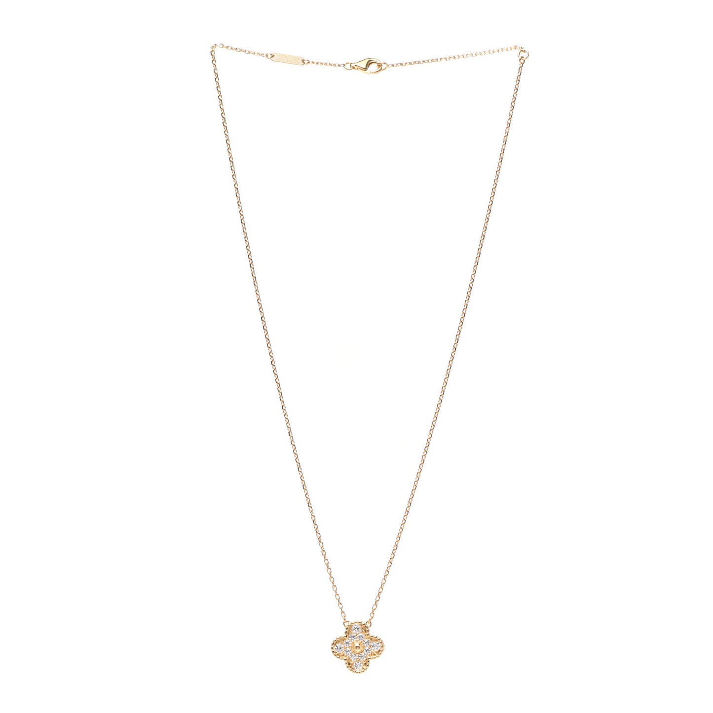 18K Yellow Gold Diamond Vintage Alhambra Pendant Necklace
