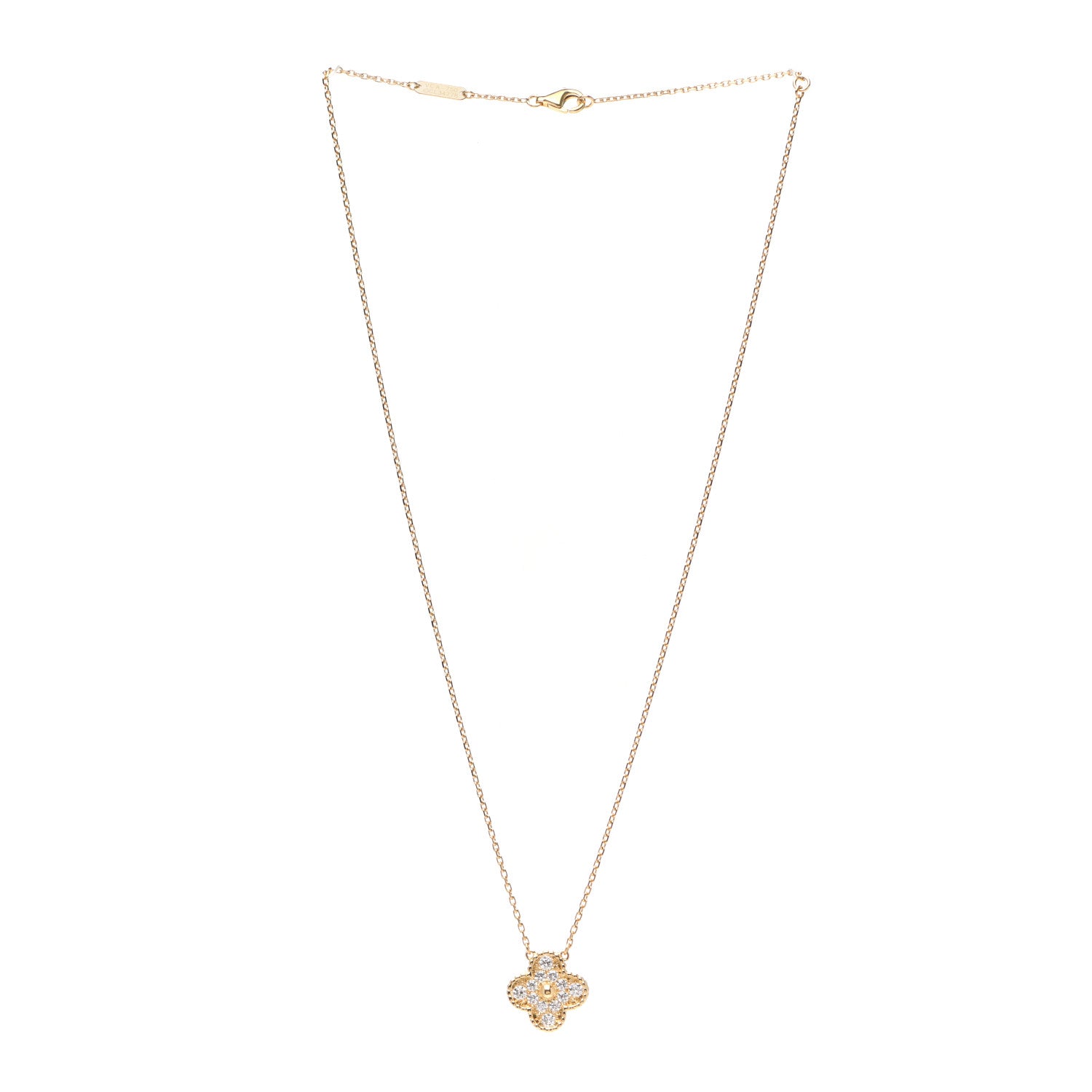 Van Cleef & Arpels 18K Yellow Gold Diamond Vintage Alhambra Pendant Necklace 3 of 4