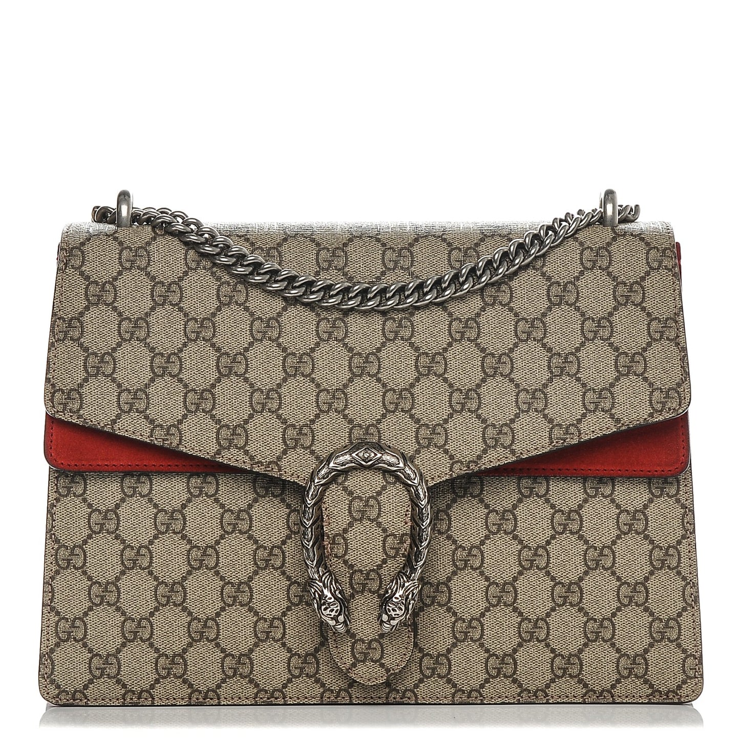 GG Supreme Monogram Suede Cudu Medium Dionysus Shoulder Bag Beige Ebony Vulcanic Red