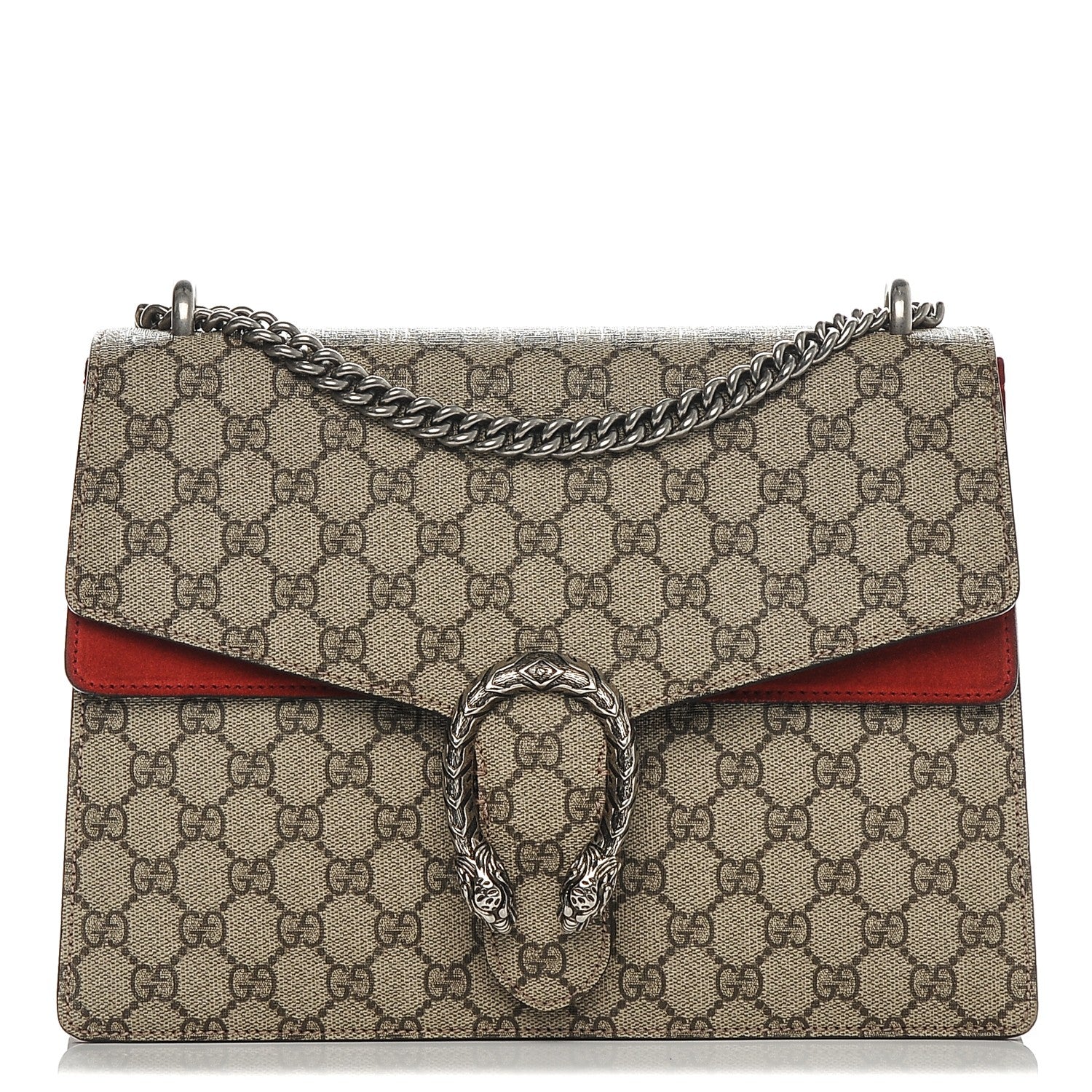 Gucci GG Supreme Monogram Suede Cudu Medium Dionysus Shoulder Bag Beige Ebony Vulcanic Red 1 of 7
