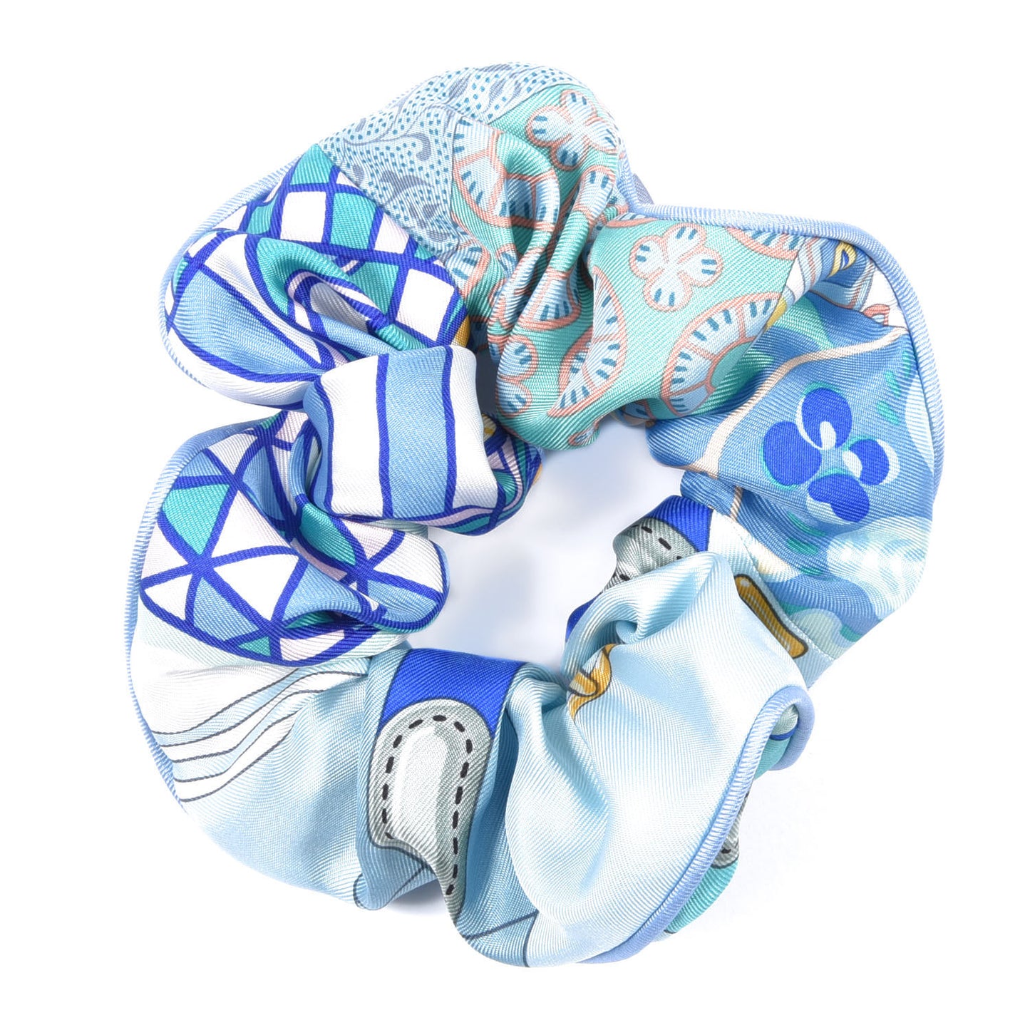 Silk Patchwork Claudia Scrunchie Pale Blue