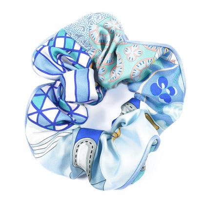 Hermes Silk Patchwork Claudia Scrunchie Pale Blue 1 of 3