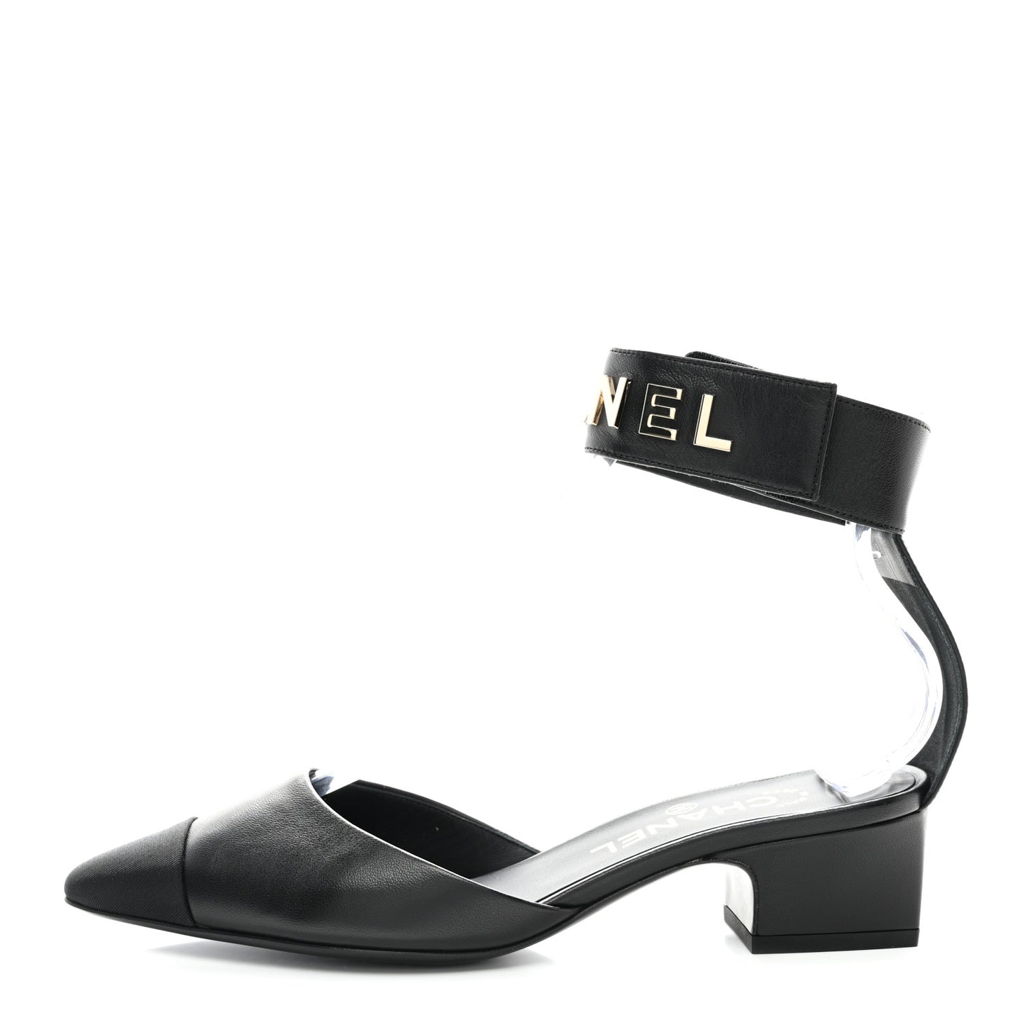 Lambskin Grosgrain Cap Toe Logo Ankle Strap Pumps 37 Black