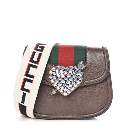 Gucci Textured Calfskin Web Crystal Heart Stripe Small Totem Shoulder Bag New Acero 1 of 14