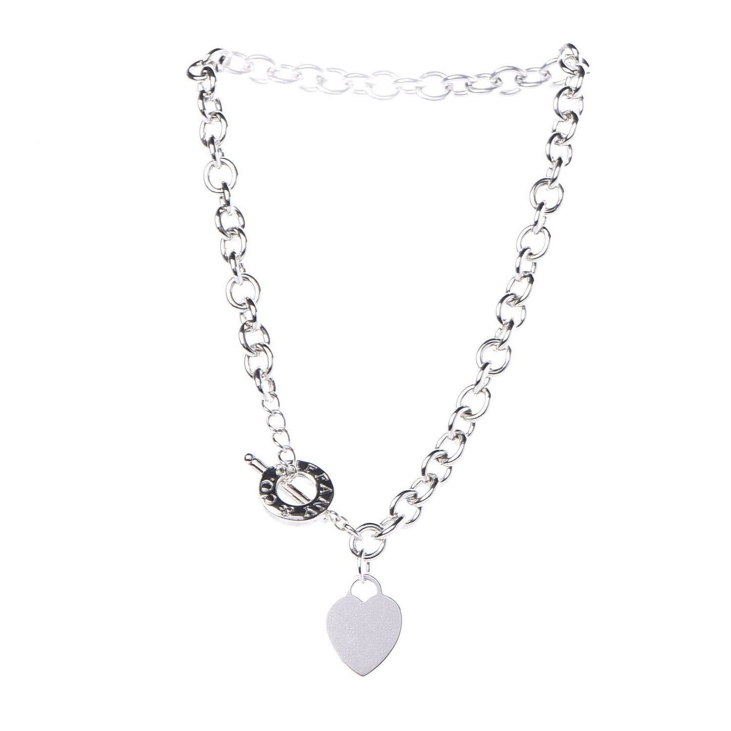 Sterling Silver Heart Tag Toggle Necklace