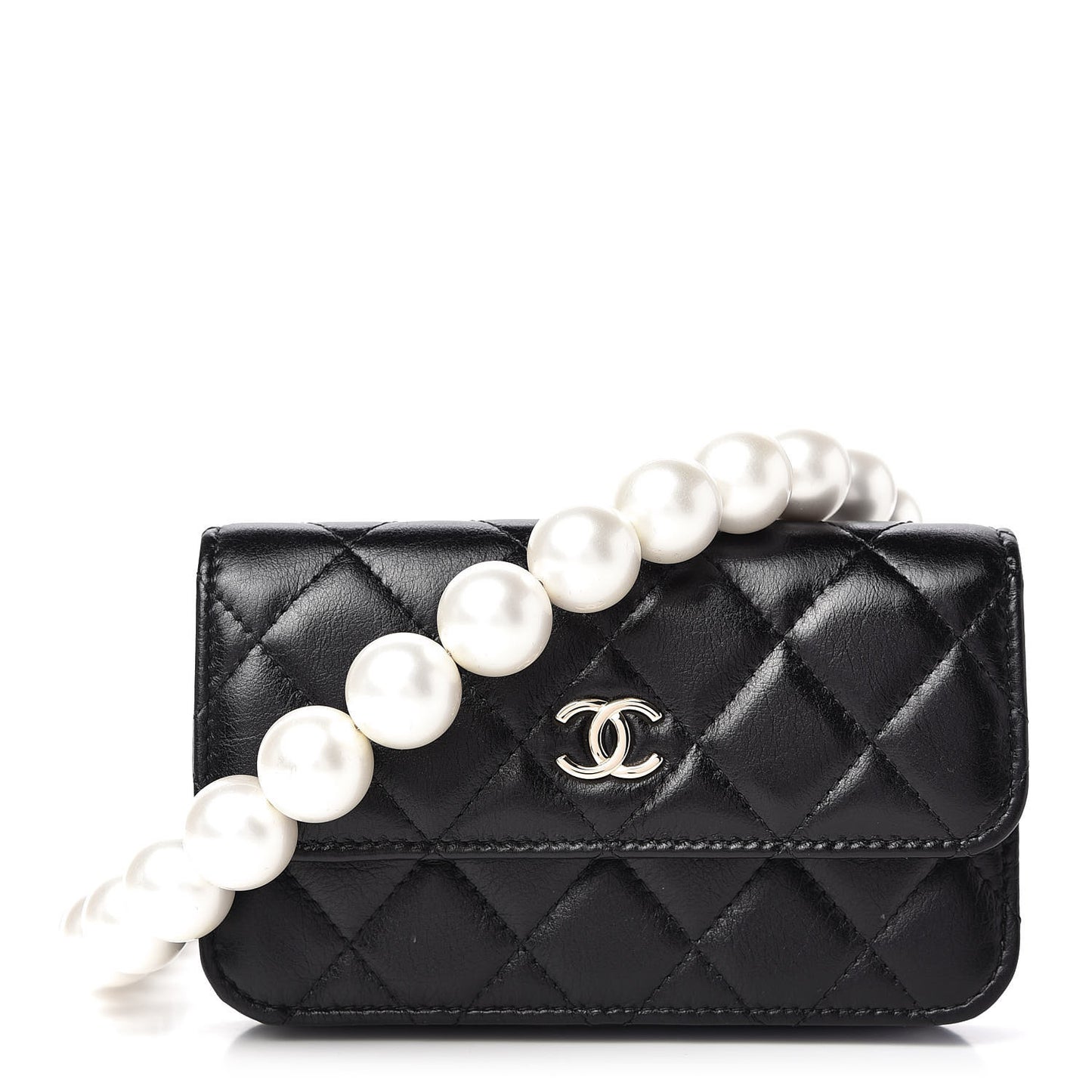 Calfskin Quilted Maxi Pearls Clutch With Chain Black