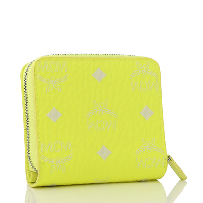 MCM Visetos Mini Zip Around Wallet Neon Yellow 3 of 7