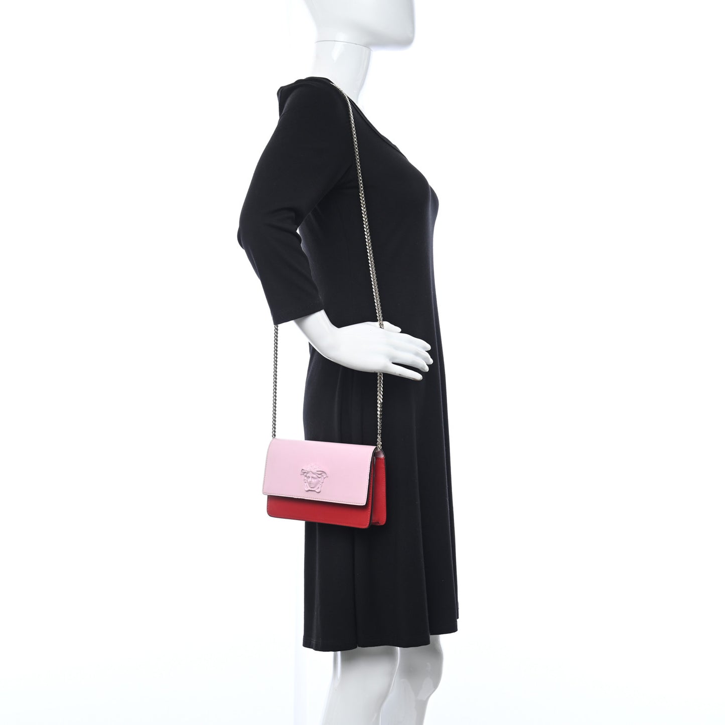 Calfskin Medusa Wallet on Chain Crossbody Pink Red