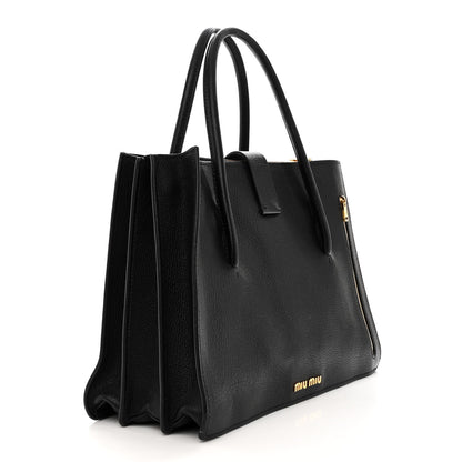 Miu Miu Goatskin Madras Tote Black 3 of 18