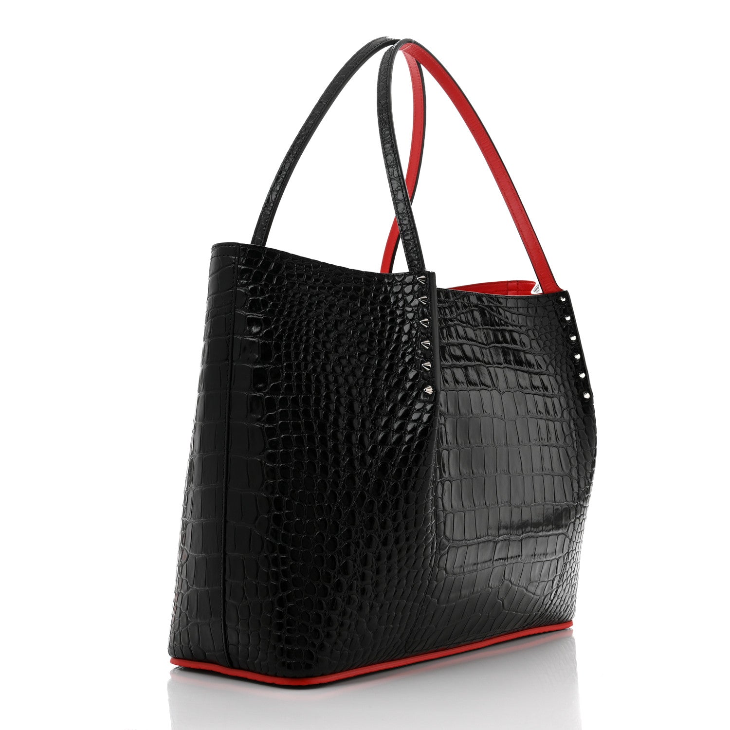 Christian Louboutin Calfskin Crocodile Embossed Spikes Large Cabarock Black 3 of 9