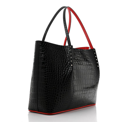 Christian Louboutin Calfskin Crocodile Embossed Spikes Large Cabarock Black 3 of 9
