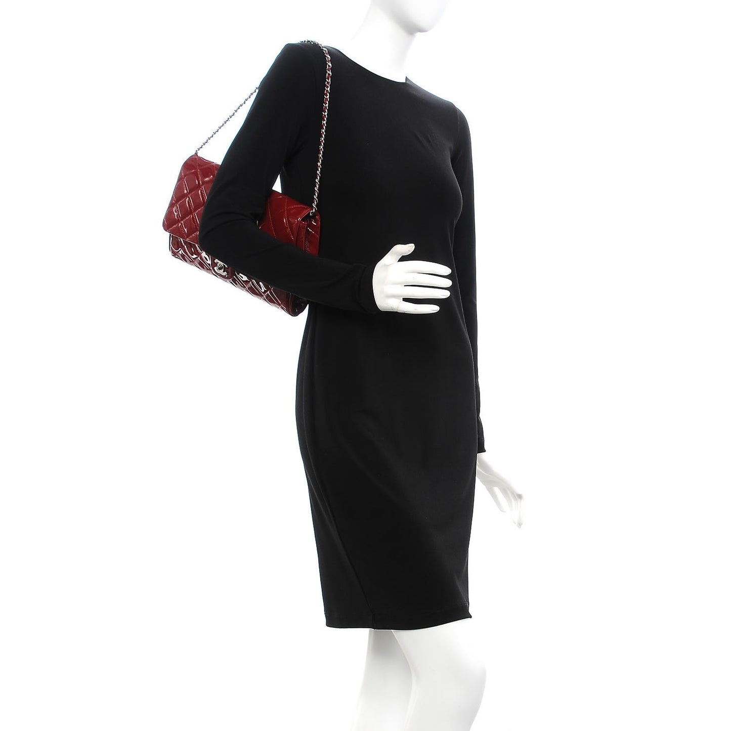 Patent Quilted Clutch With Chain Flap Red