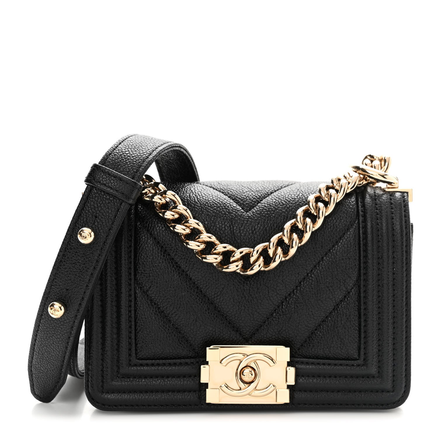 Chanel Caviar Chevron Quilted Mini Boy Flap Black 1 of 11