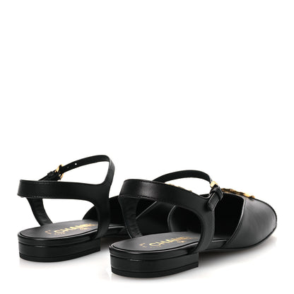Chanel Lambskin Patent Cap Toe Crystal Enamel CC Mary Jane Slingback Flats 36 Black 5 of 12