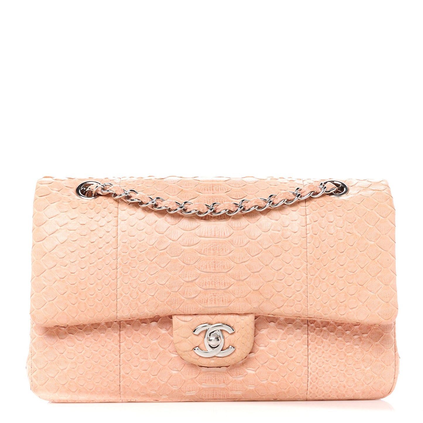 Snakeskin Medium Double Flap Pink