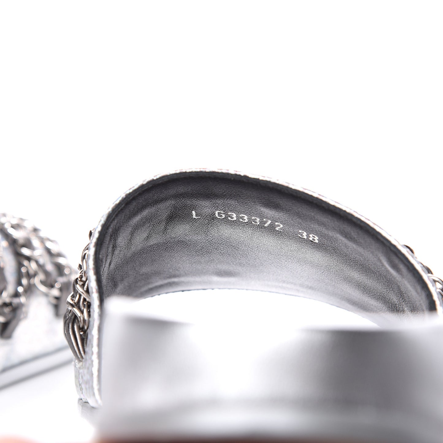 Metallic Lambskin Chain Flat Sandals 38 Silver