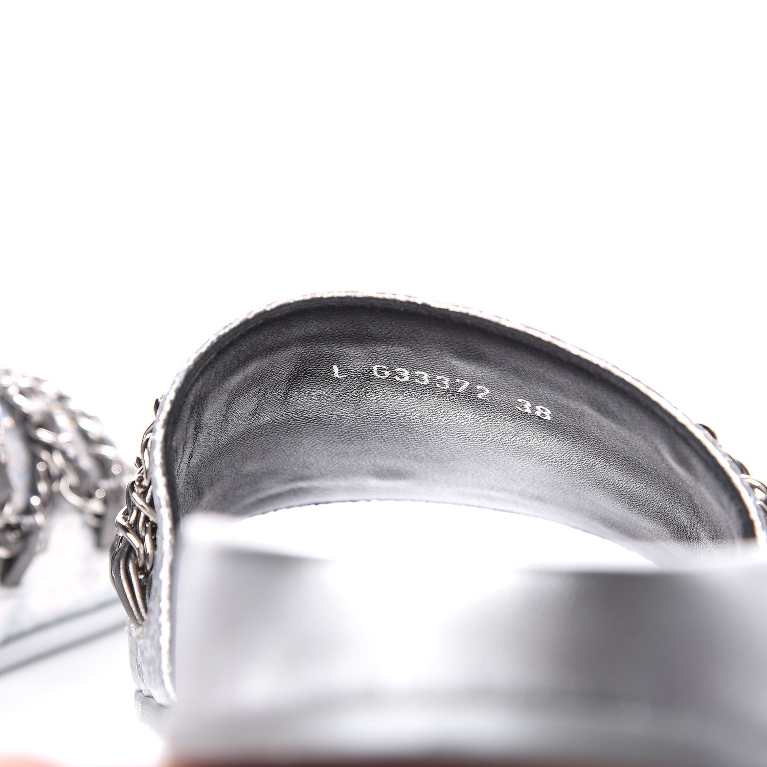 Chanel Metallic Lambskin Chain Flat Sandals 38 Silver 8 of 11