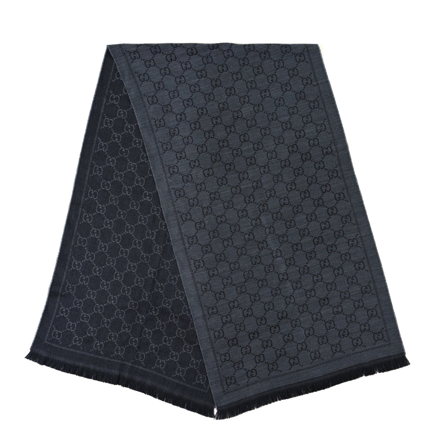 Wool Jacquard GG Monogram Sten Fringe Scarf Anthracite Black