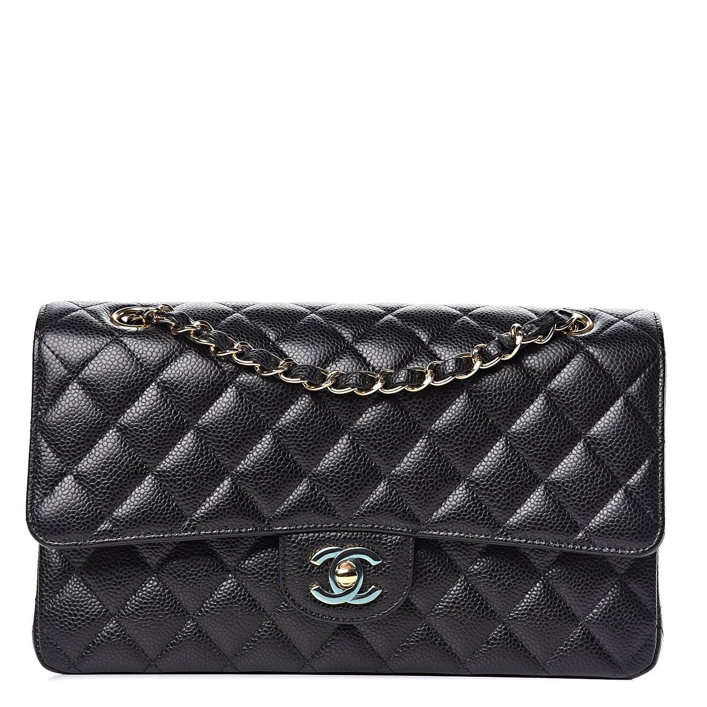 Caviar Quilted Medium Double Flap Black