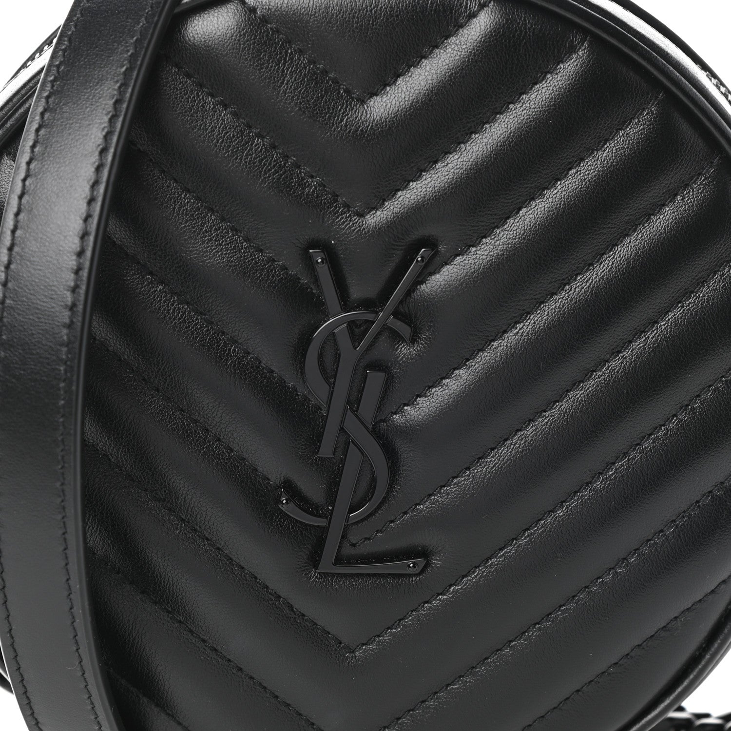 Saint Laurent Calfskin Matelasse Chevron Round Vinyle Camera Bag Black 7 of 9