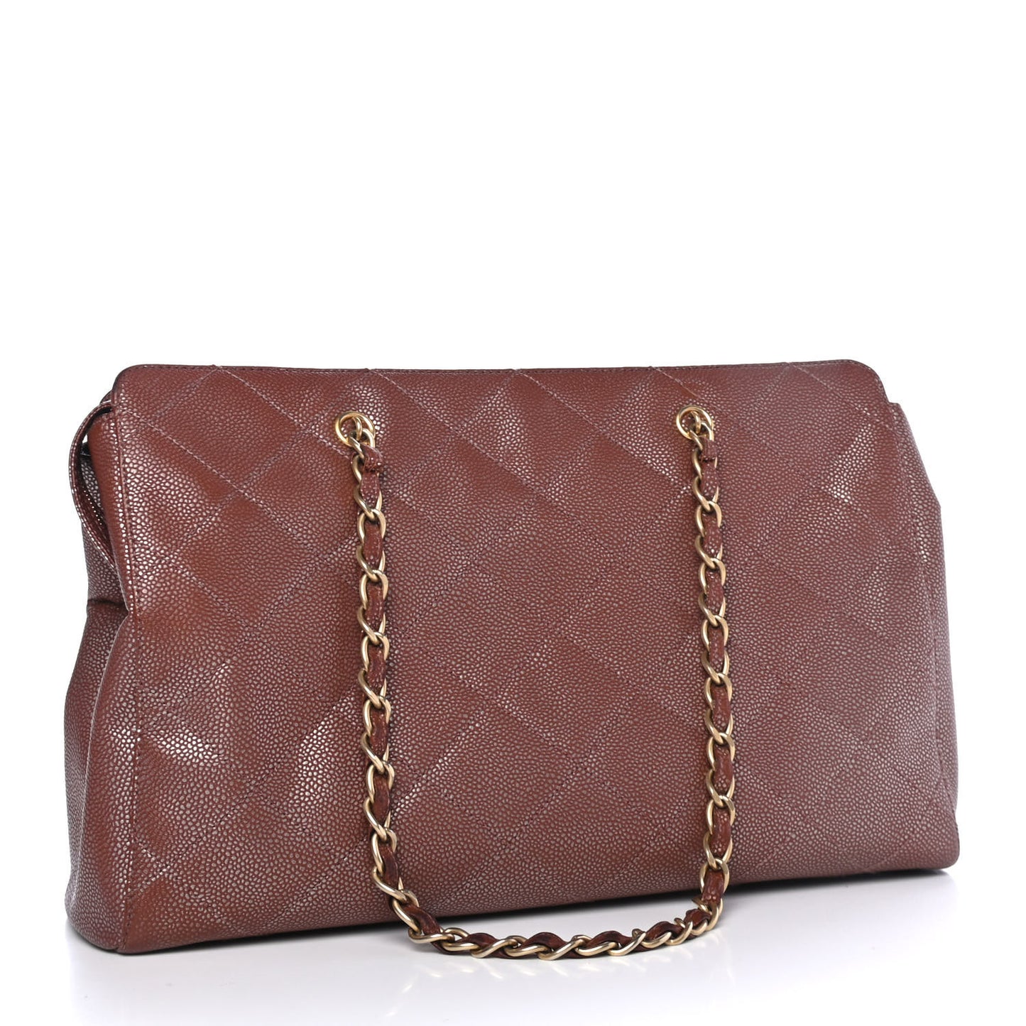 Metallic Caviar Quilted Shopping Tote Brown