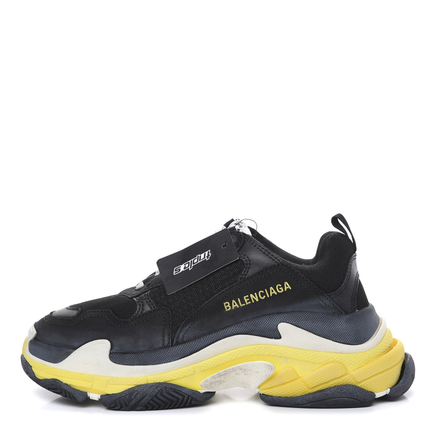 Balenciaga Fabric Mesh Womens Triple S Sneakers 38 Black Yellow 1 of 7
