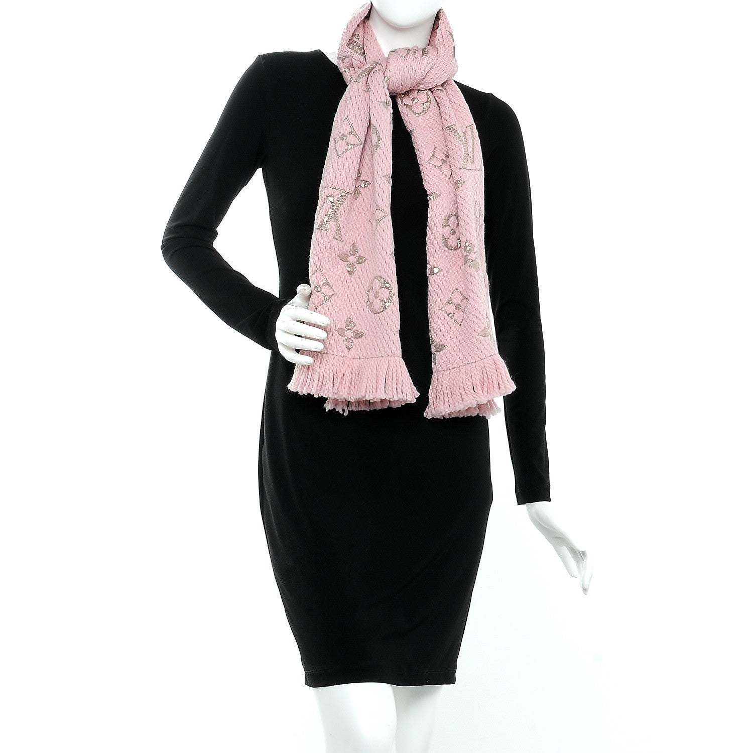 Louis Vuitton Wool Silk Logomania Shine Scarf Pink 2 of 4