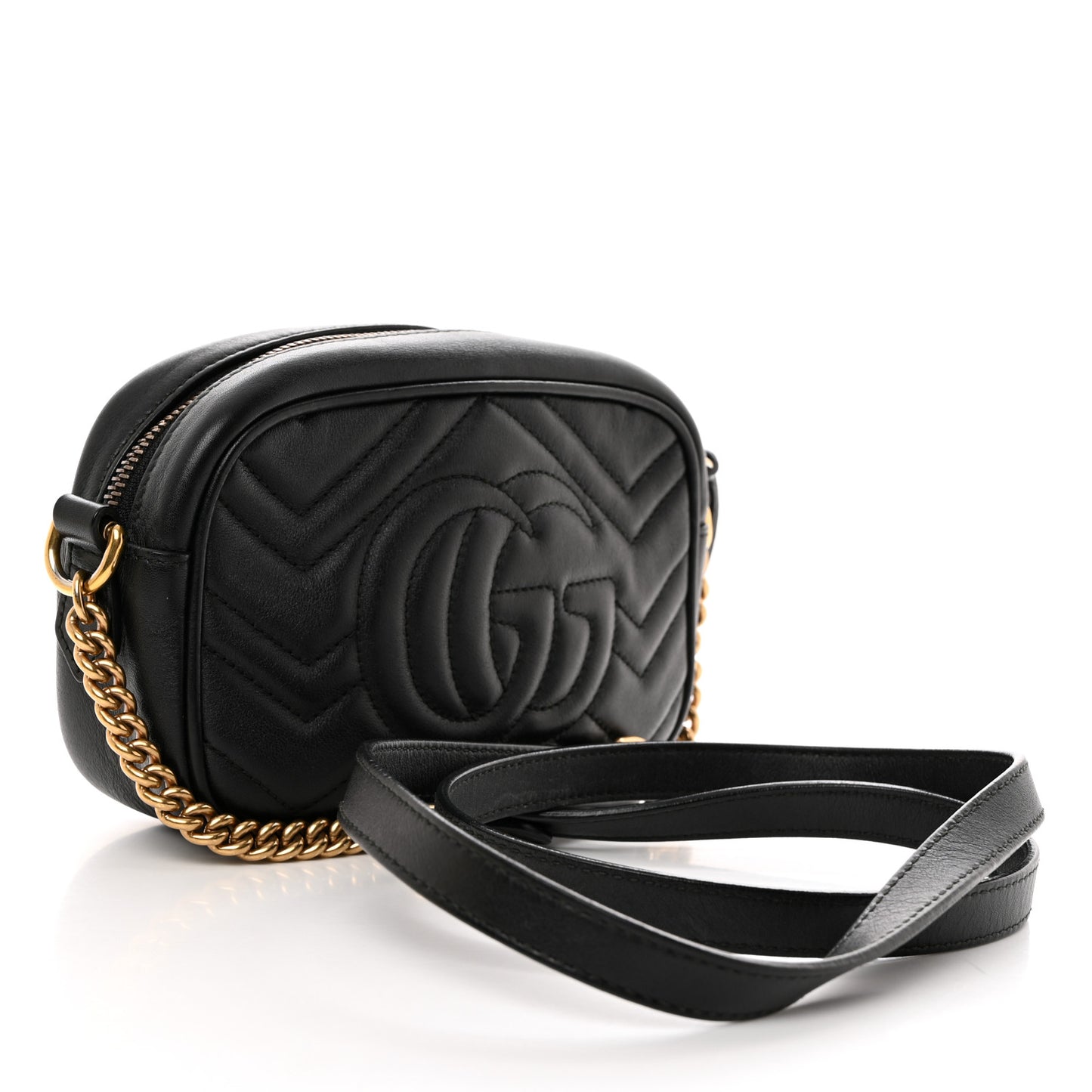 Calfskin Matelasse Mini GG Marmont Chain Shoulder Bag Black
