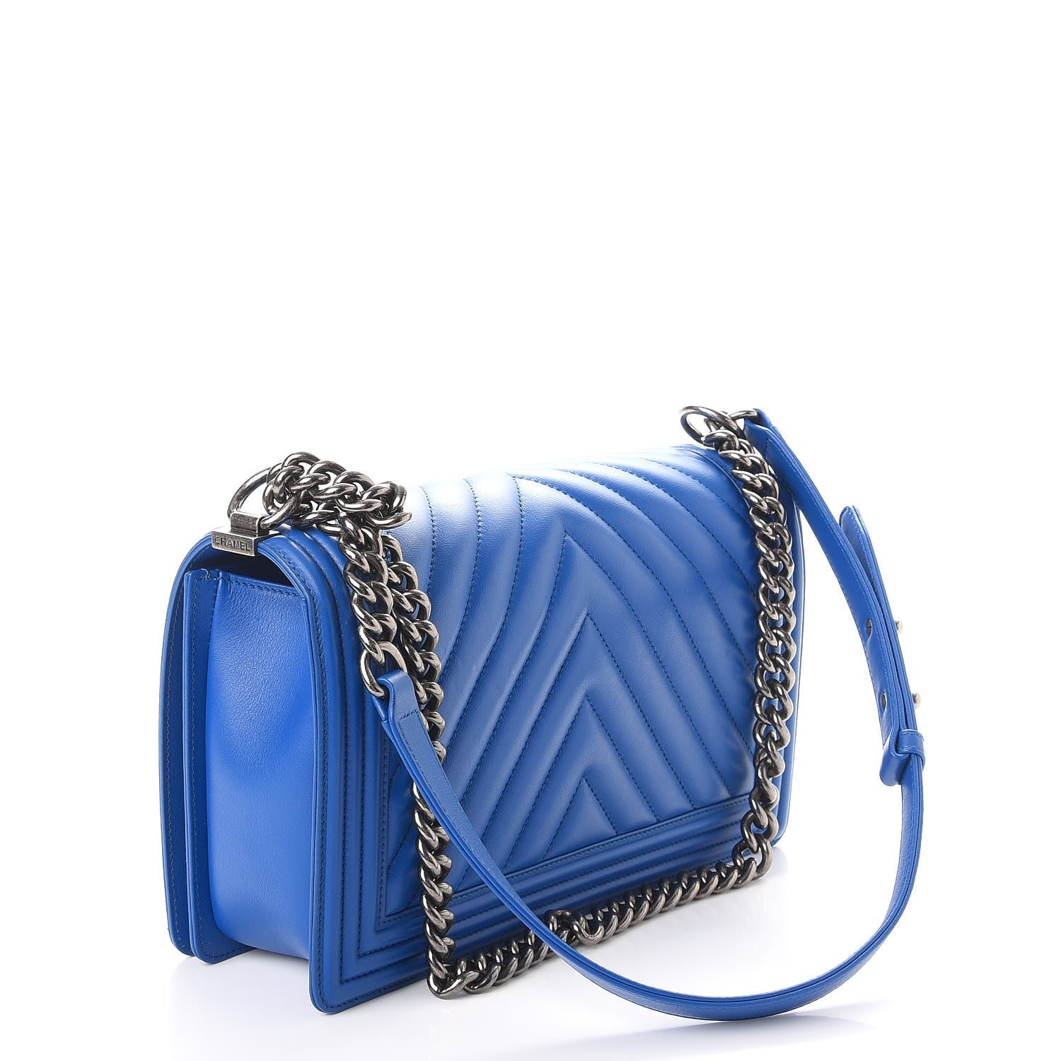 Chanel Calfskin Chevron Quilted New Medium Boy Flap Bright Blue 3 of 8