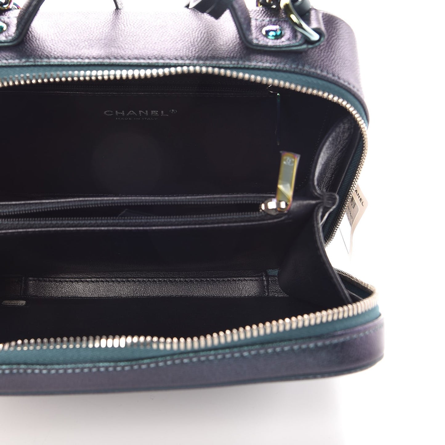 Iridescent Caviar Quilted Medium CC Filigree Vanity Case Dark Turquoise