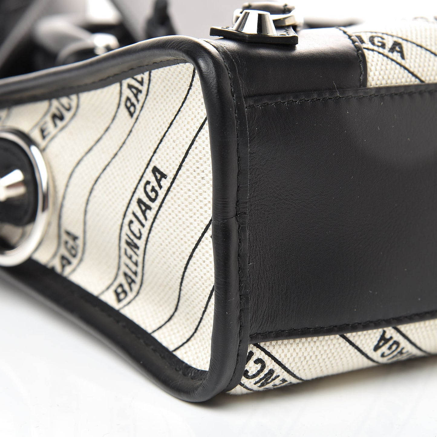 Canvas Satin Calfskin Diagonal Allover Logo Print Classic Silver Hardware Mini City Natural Black