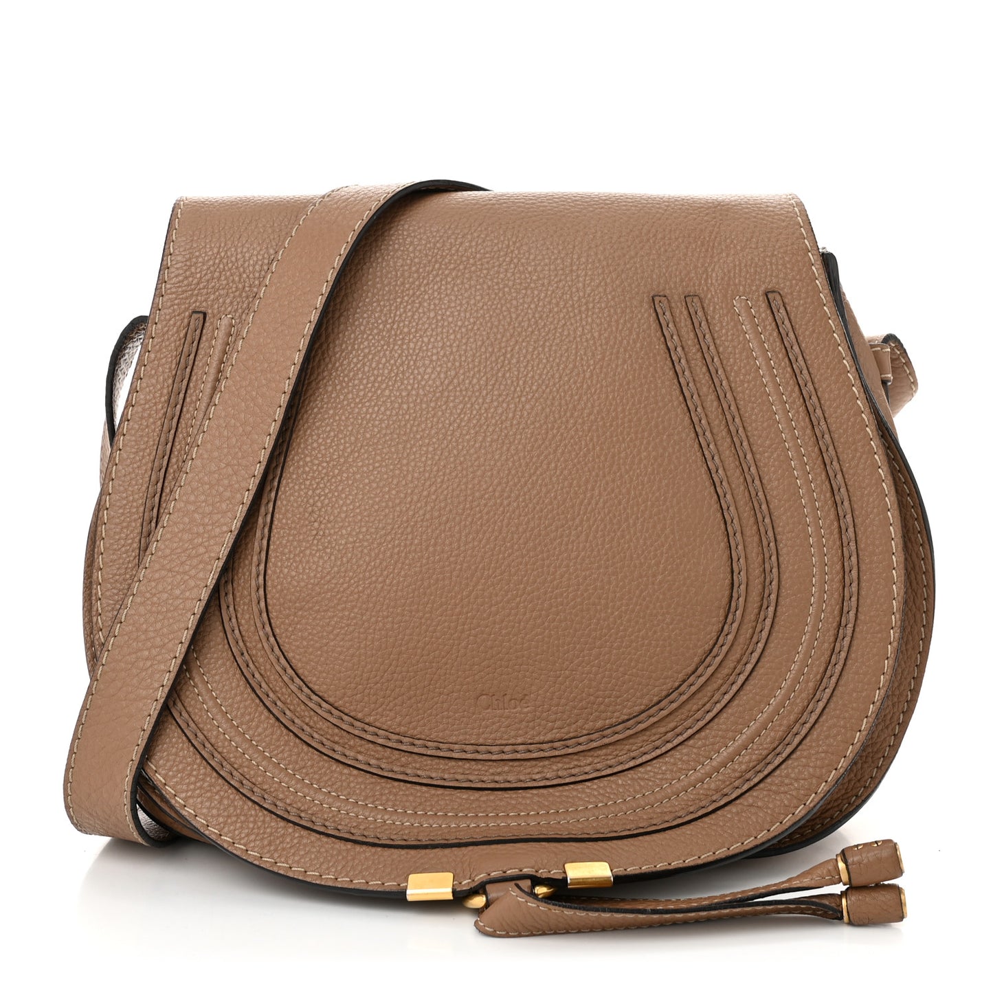 Calfskin Medium Marcie Round Crossbody Bag Nut