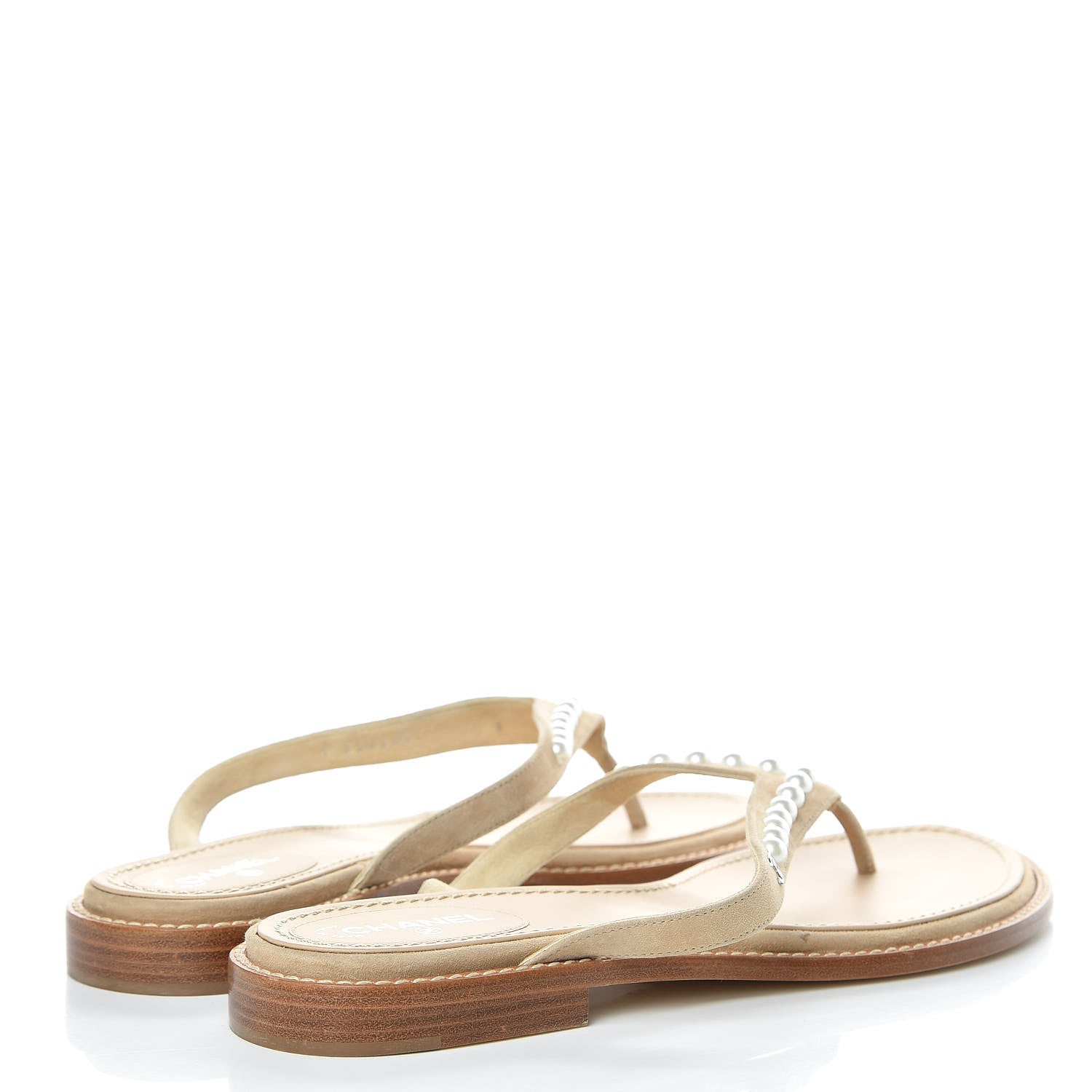 Chanel Suede Pearl Thong Sandals 39 Beige 4 of 8