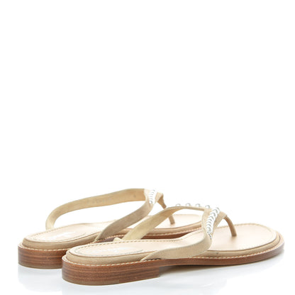 Chanel Suede Pearl Thong Sandals 39 Beige 4 of 8