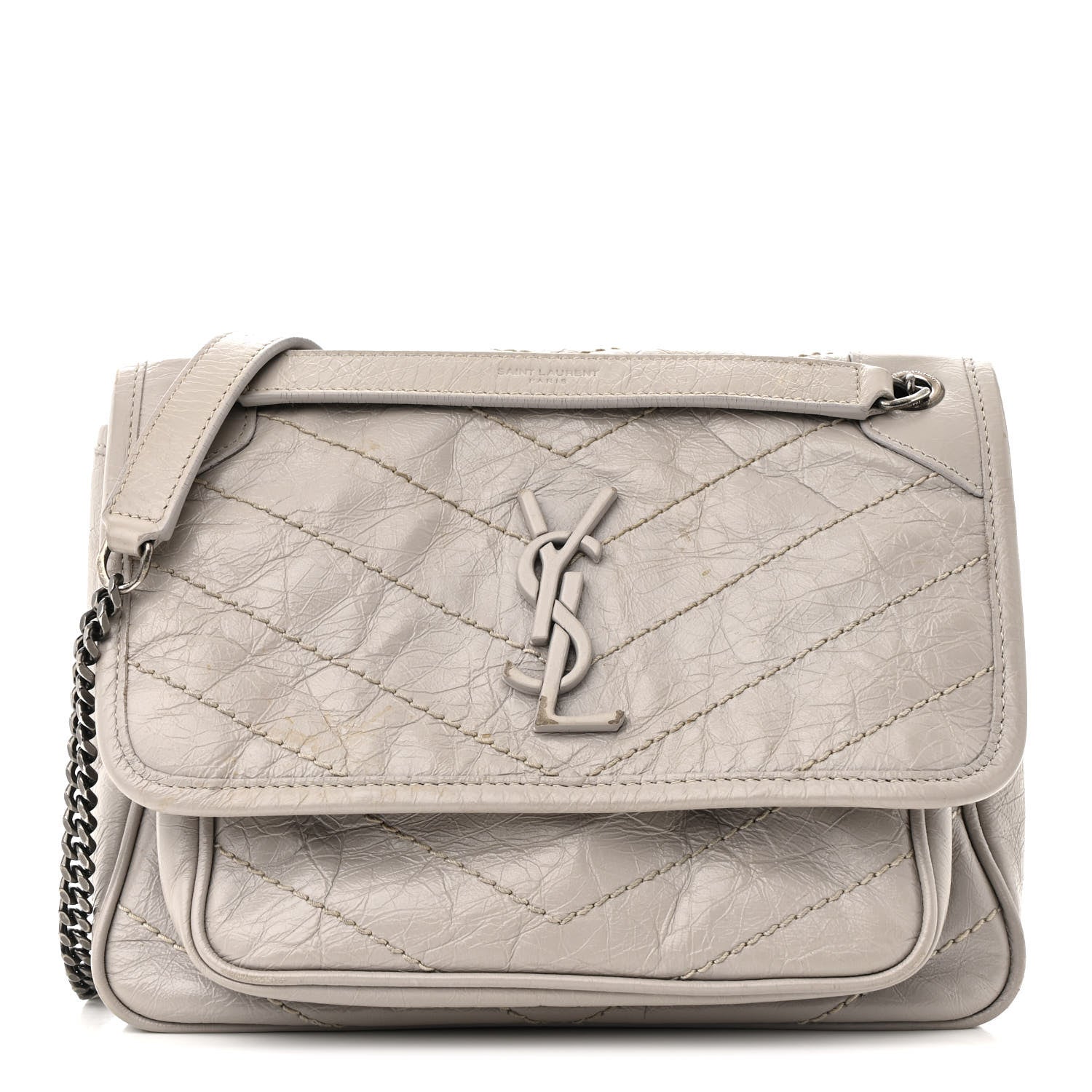 Saint Laurent Crinkled Calfskin Matelasse Monogram Baby Niki Chain Satchel Granite 1 of 23