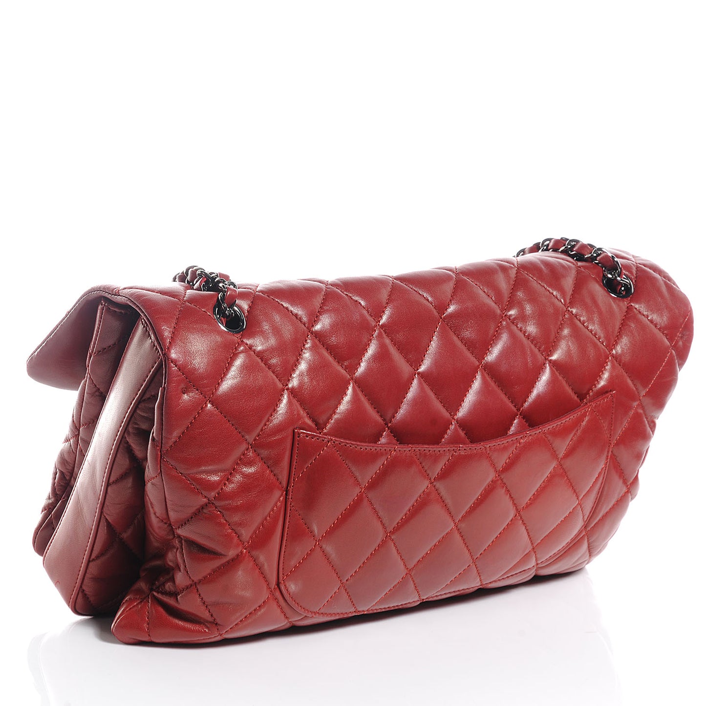 Lambskin Maxi Quilted 3 Flap Bag Dark Red