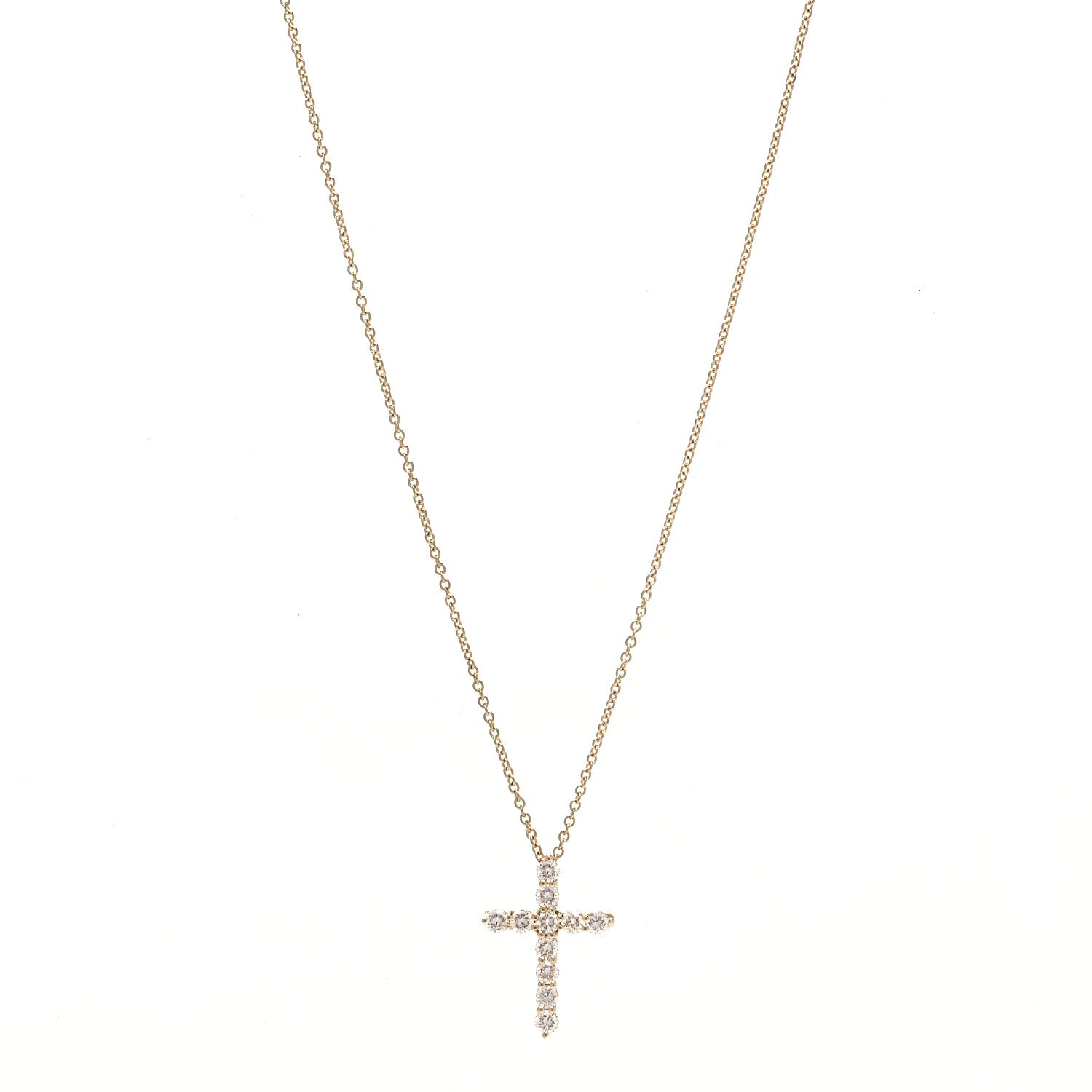 Tiffany 18K Yellow Gold Diamond Small Cross Pendant Necklace 2 of 10