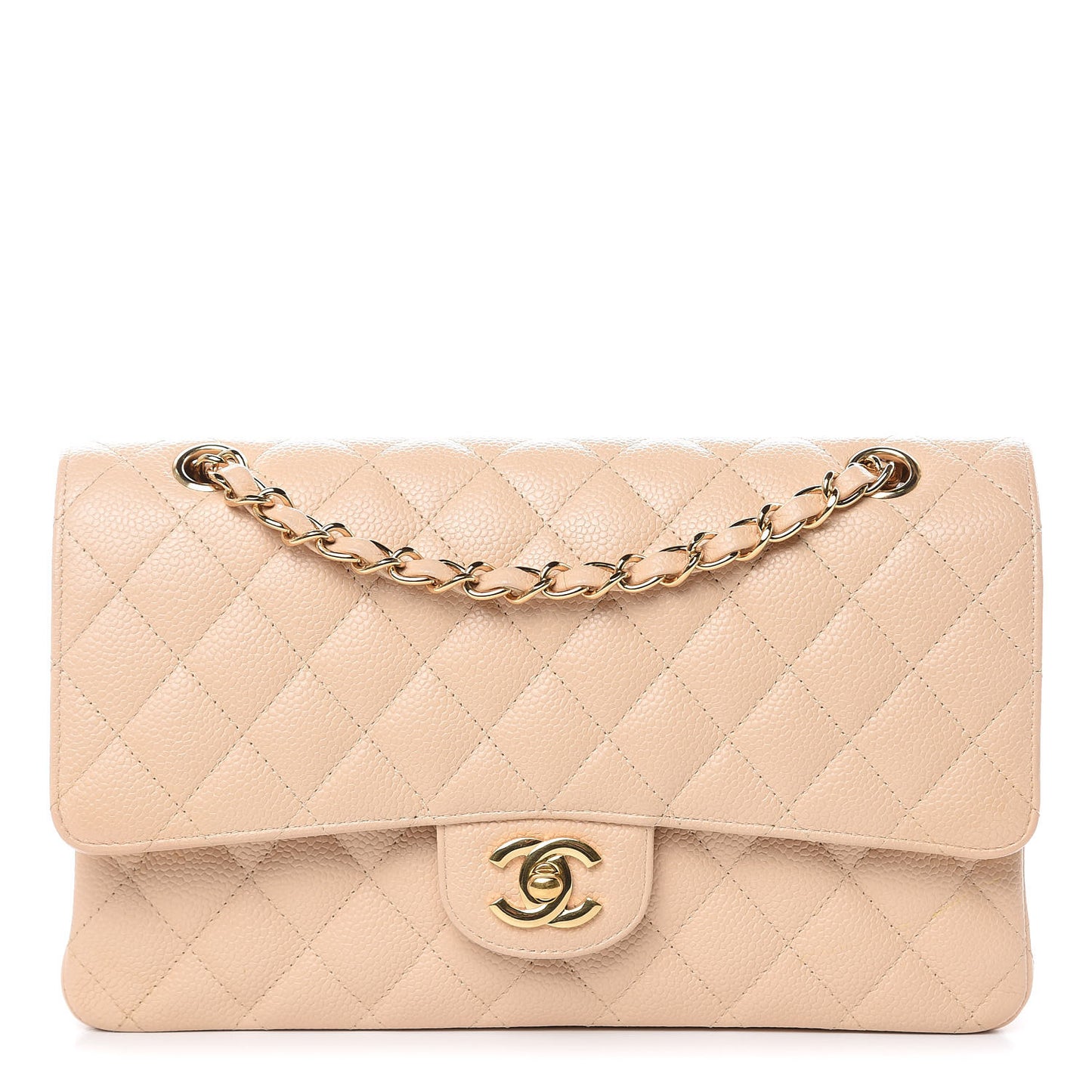 Caviar Quilted Medium Double Flap Beige Clair