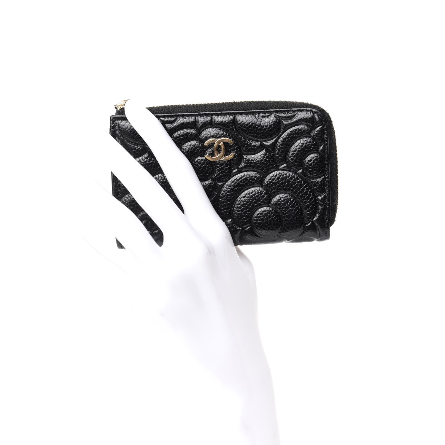 Chanel Caviar Camellia Embossed Key Holder Case Black 2 of 8
