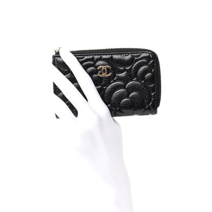Chanel Caviar Camellia Embossed Key Holder Case Black 2 of 8